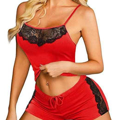 Women Hot Red Net 2 pices Baby Dolls Nightwear Set