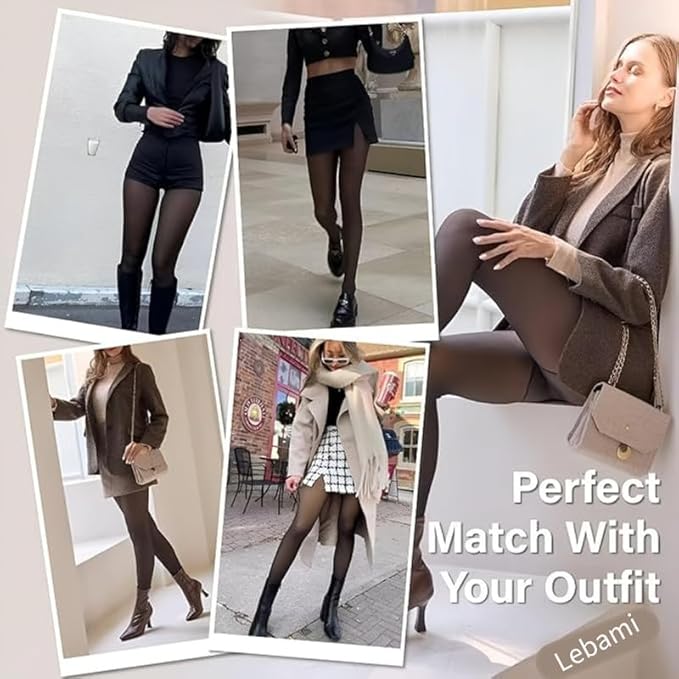 Women Brown Kashmiri Solid Footed Warm Thick Fur Thermal Bottom High Waist Stockings - Brachy