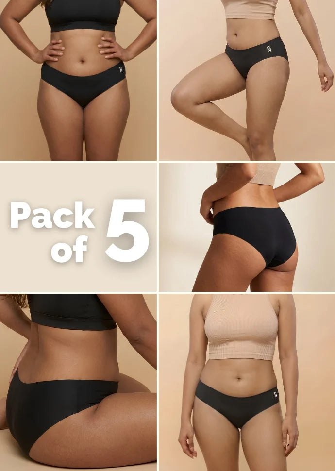 5 Pack - Black Low-waist Seamless Underwear