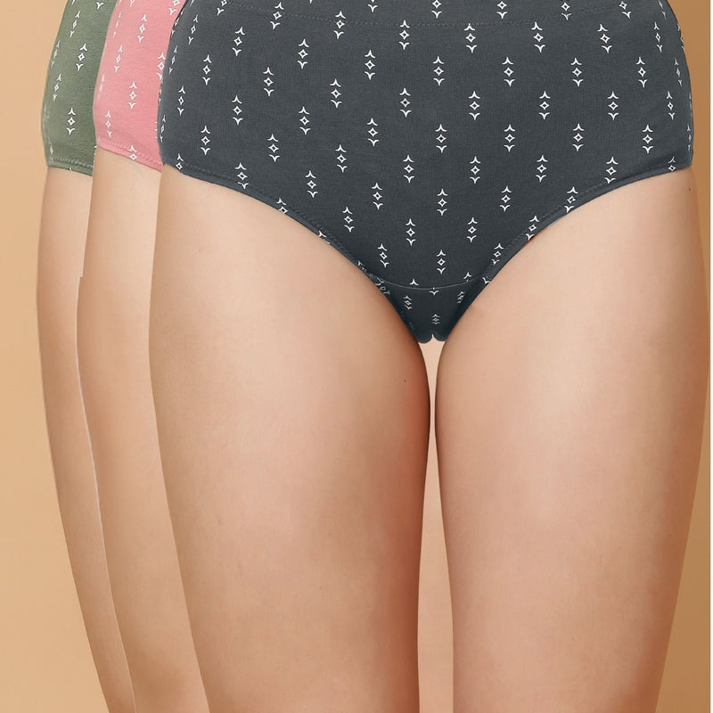 Tummy-Smoothing Printed High Waist Cotton Briefs – Pack of 3
