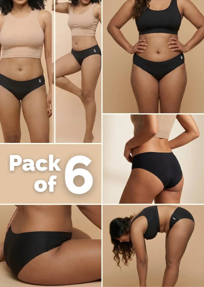 6 Pack - Black Low-waist Seamless Underwear