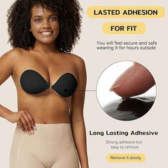 Brachy Women Black Strapless Sticky Bra Invisible Backless Stick on Bra Push up Lift Bras for Women Dress Reusable Silicone Nipple Covers