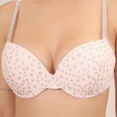 Brachy Women Printed Padded Wired Push Up Bra with Sexy Shine Seamless Panty Lingerie Set