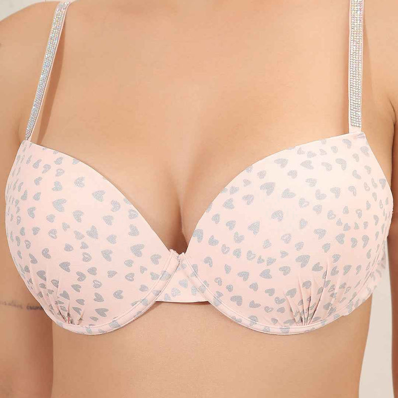 Brachy Women Printed Padded Wired Push Up Bra with Sexy Shine Seamless Panty Lingerie Set