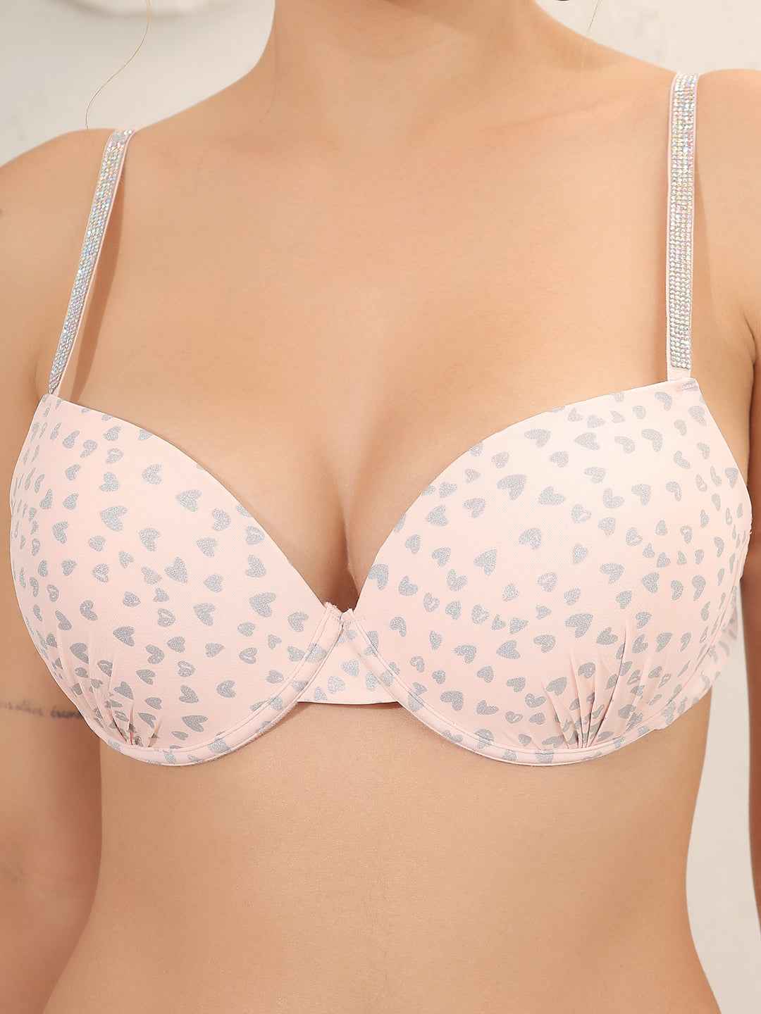 Brachy Women Printed Padded Wired Push Up Bra with Sexy Shine Seamless Panty Lingerie Set
