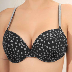 Brachy Women Printed Padded Wired Push Up Bra with Sexy Shine Seamless Panty Lingerie Set