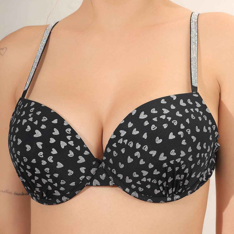 Brachy Women Printed Padded Wired Push Up Bra with Sexy Shine Seamless Panty Lingerie Set