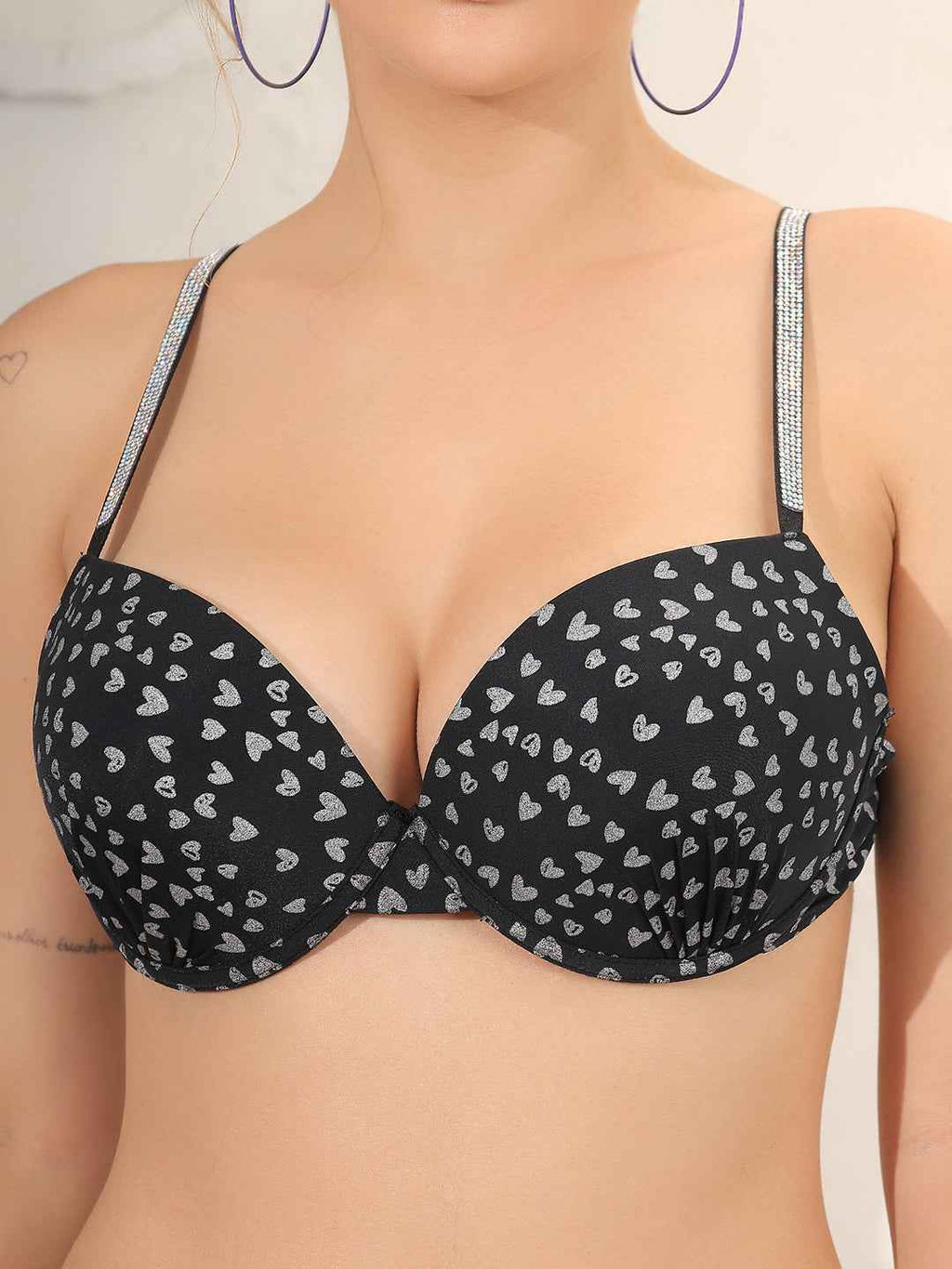 Brachy Women Printed Padded Wired Push Up Bra with Sexy Shine Seamless Panty Lingerie Set