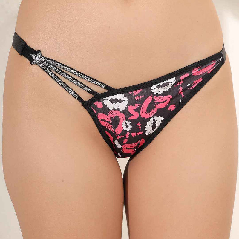 Brachy Women Printed Padded Wired Push Up Bra with Sexy Shine Seamless Thong Panty Lingerie Set