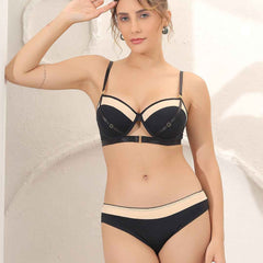Brachy Women Colorblocked Padded Wired Push Up Bra with Sexy Seamless Panty Lingerie Set