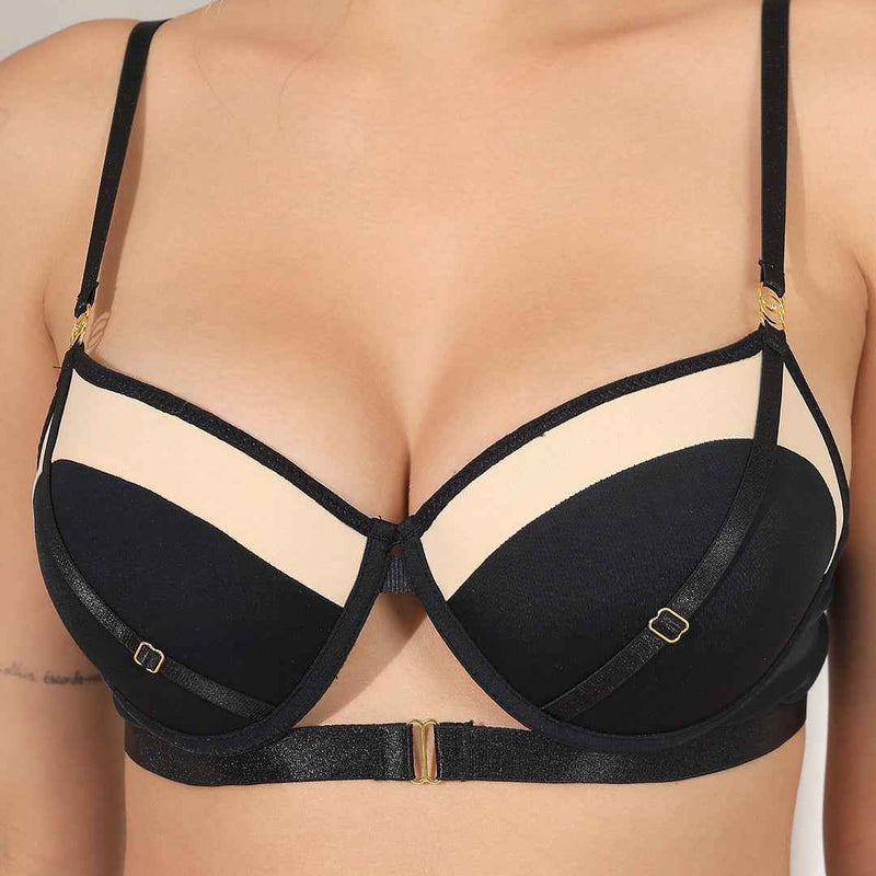 Brachy Women Colorblocked Padded Wired Push Up Bra with Sexy Seamless Panty Lingerie Set