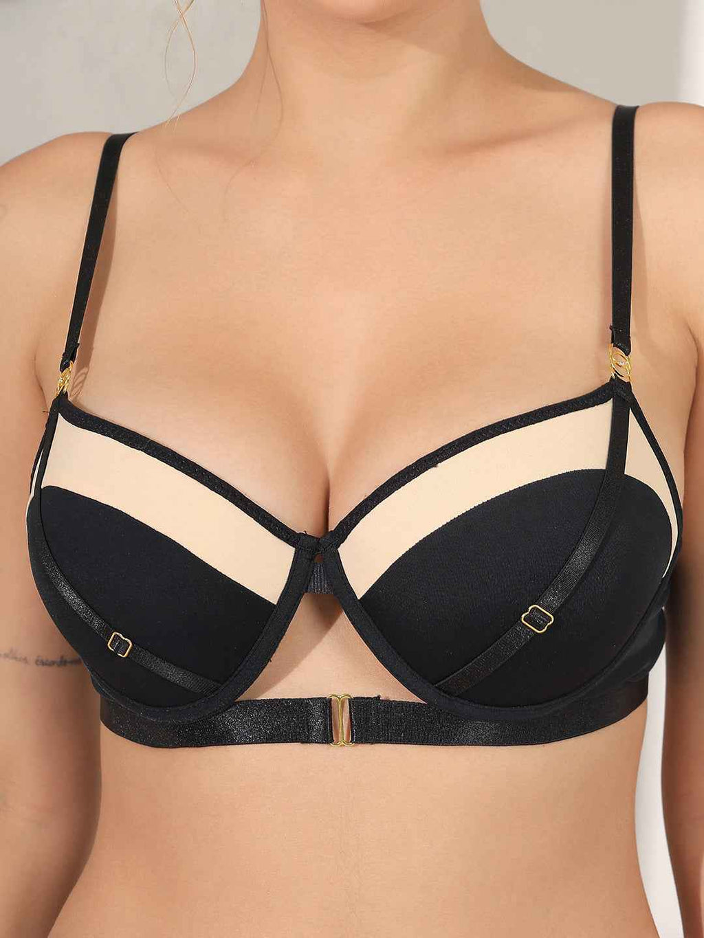 Brachy Women Colorblocked Padded Wired Push Up Bra with Sexy Seamless Panty Lingerie Set