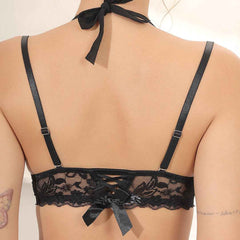 Brachy Women Black Halter Neck Padded Underwired Bra With Lace Mid Waist Pantie Lingerie Set