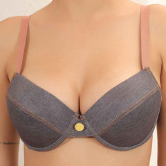 Brachy Women Grey Denim Shade Medium Coverage Underwired Lightly Padded Push-Up Bra