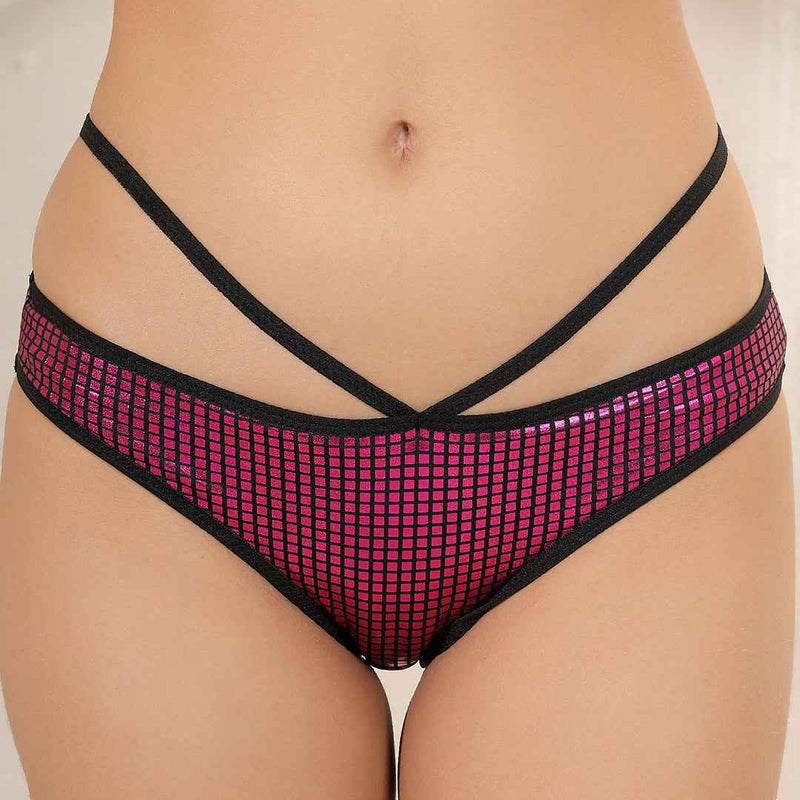 Women Magenta Sequined Sexy Sparkly Crystal Disco Club Bra and Mid Waist Shiny Panty Lingerie Set