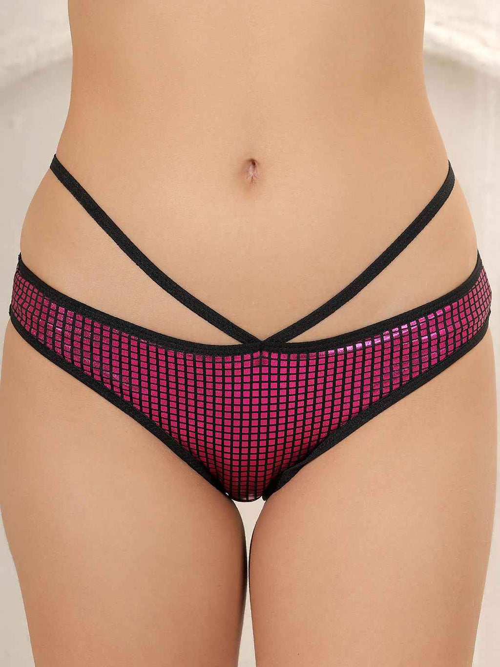 Women Magenta Sequined Sexy Sparkly Crystal Disco Club Bra and Mid Waist Shiny Panty Lingerie Set
