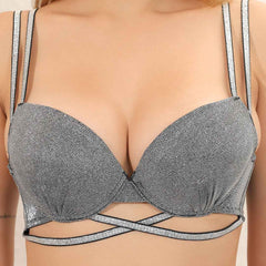 Brachy Women Luxury Sexy Sparkly Crystal Diamond Club Bra and Mid Waist Shiny Panty Lingerie Set