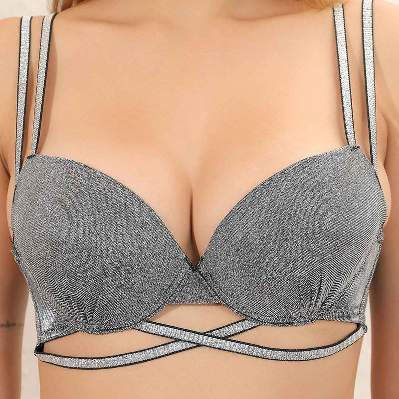 Brachy Women Luxury Sexy Sparkly Crystal Diamond Club Bra and Mid Waist Shiny Panty Lingerie Set