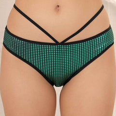 Women Green Sequined Sexy Sparkly Crystal Disco Club Bra and Mid Waist Shiny Panty Lingerie Set