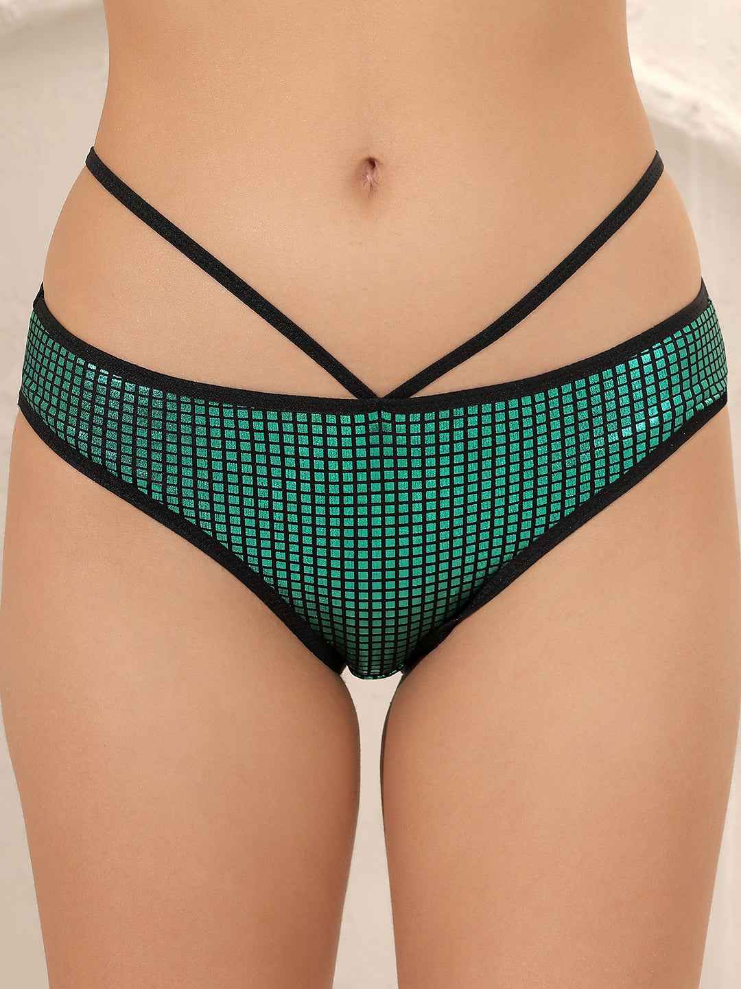 Women Green Sequined Sexy Sparkly Crystal Disco Club Bra and Mid Waist Shiny Panty Lingerie Set