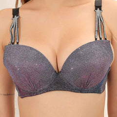 Women Colorblocked Sexy Sparkly Crystal Diamond Club Bra and Mid Waist Shiny Panty Lingerie Set