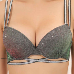 Brachy Women for Honeymoon Sexy Sparkly Crystal Diamond Club Bra and Mid Waist Shiny Panty Lingerie Set