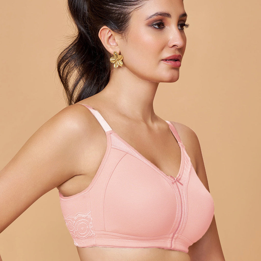 MAROON Nude Collection Seamless Non-Padded Non-wired Full Coverage M-Frame Support Ultra-soft Cotton-rich Blend for a Weightless Women Everyday Bra. MistPink