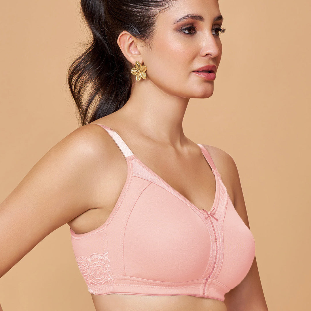 MAROON Nude Collection Seamless Non-Padded Non-wired Full Coverage M-Frame Support Ultra-soft Cotton-rich Blend for a Weightless Women Everyday Bra. MistPink