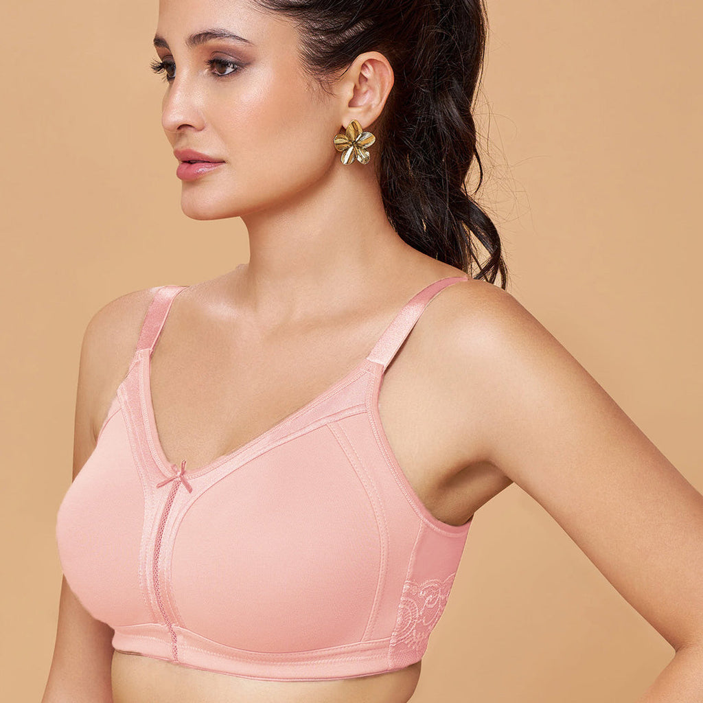 MAROON Nude Collection Seamless Non-Padded Non-wired Full Coverage M-Frame Support Ultra-soft Cotton-rich Blend for a Weightless Women Everyday Bra. MistPink