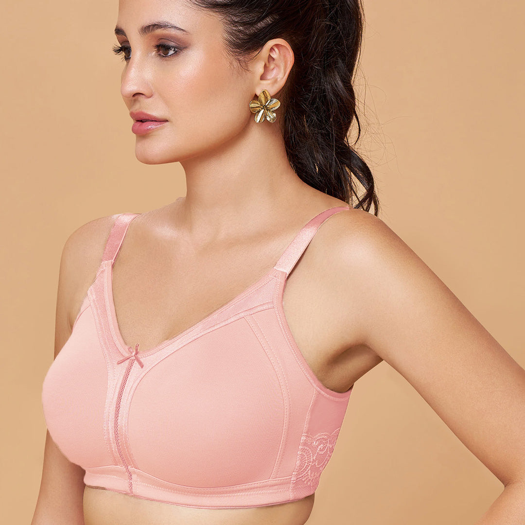 MAROON Nude Collection Seamless Non-Padded Non-wired Full Coverage M-Frame Support Ultra-soft Cotton-rich Blend for a Weightless Women Everyday Bra. MistPink