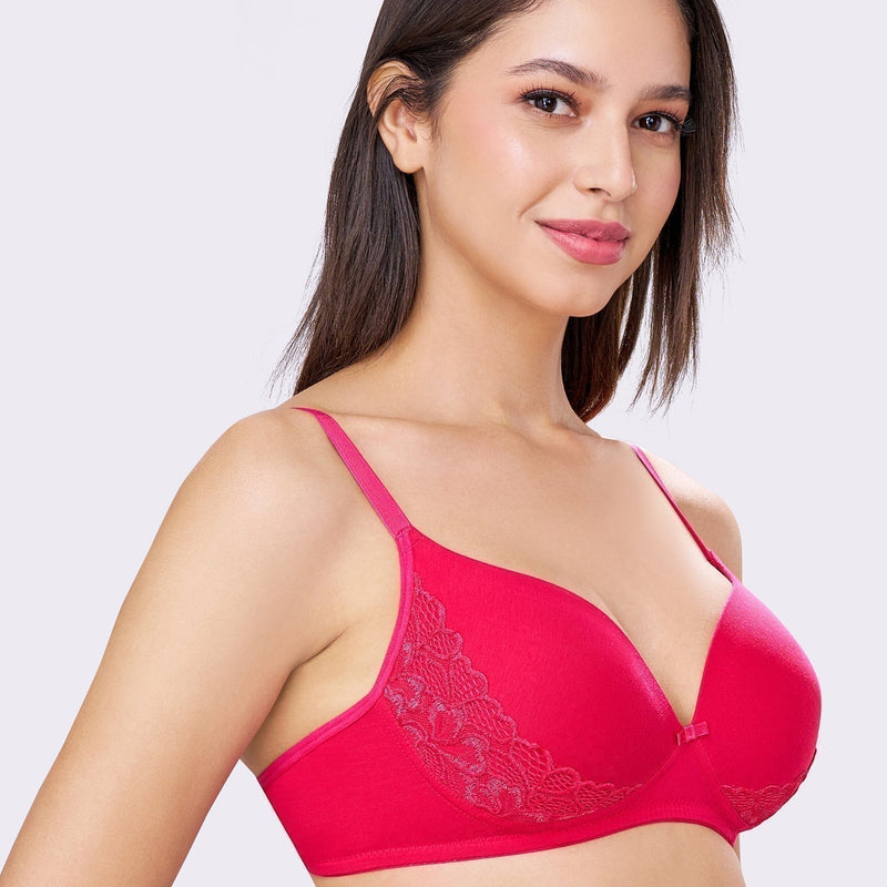 FELICITY | Lace Trim Everyday Seamless Lift – Lightly Padded, Non-Wired T-Shirt Bra