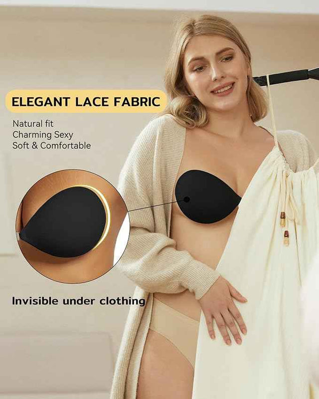 Brachy Women Black Strapless Sticky Bra Invisible Backless Stick on Bra Push up Lift Bras for Women Dress Reusable Silicone Nipple Covers