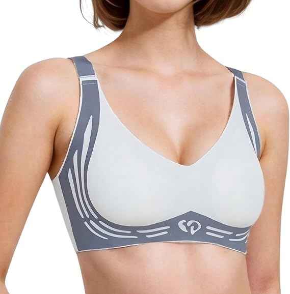Plus Size Grey Padded Light Support Wireless Bra, Seamless Soft Bralette, for Sleep, Yoga and Everyday