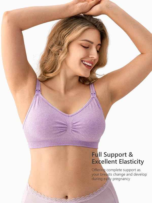 Women Organic Antimicrobial Soft Feeding Full Bust Seamless Nursing, Breastfeeding Maternity Bra with Remove Pads Pack of 3
