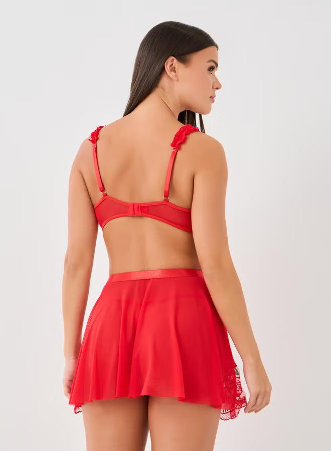 Brachy Women Honeymoon Babydoll Lingerie Sexy Underwire Hot Red Dress.