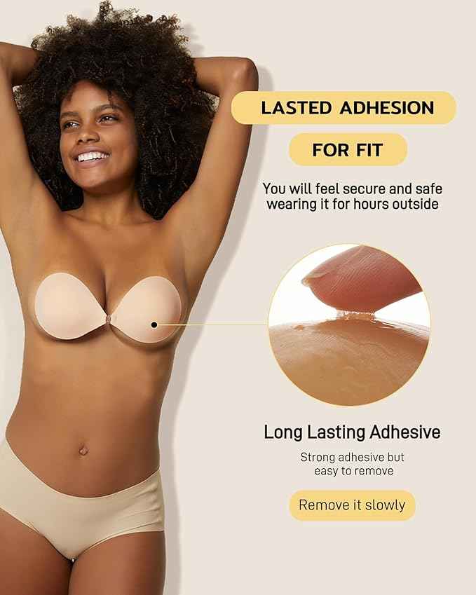 Brachy Women's & Girl's Nude Self Adhesive Strapless Wire Free Stick On Invisible Strapless Sticky Bra.