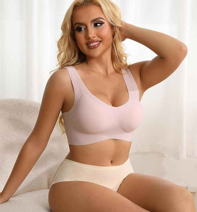 Pullover Wireless Bras for Women, Seamless Full Coverage U Neck No wire T-Shirt Bra