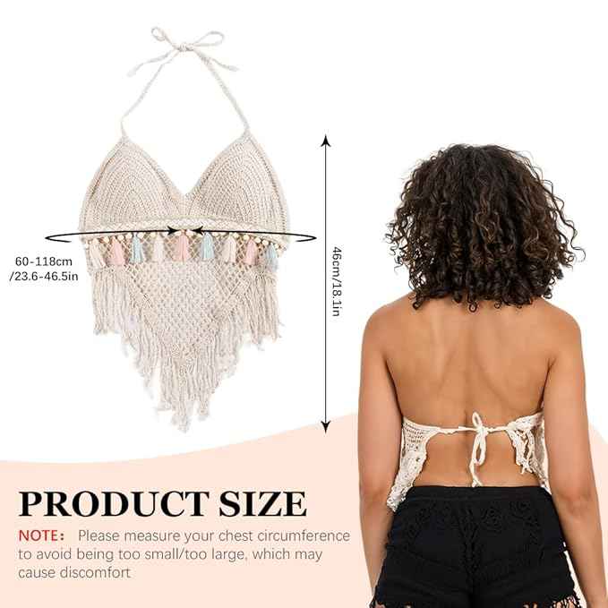 Brachy Women Plus Size Summer Tassels Knit Beach Crochet Top Bralette Knit Bra Bikini