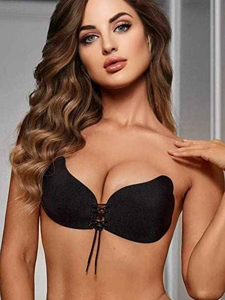 Brachy Black Sticky Adhesive Silicone Invisible Push Up Backless Strapless Bra