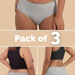 3 Pack - Grey Mid-waist Seamless Underwear