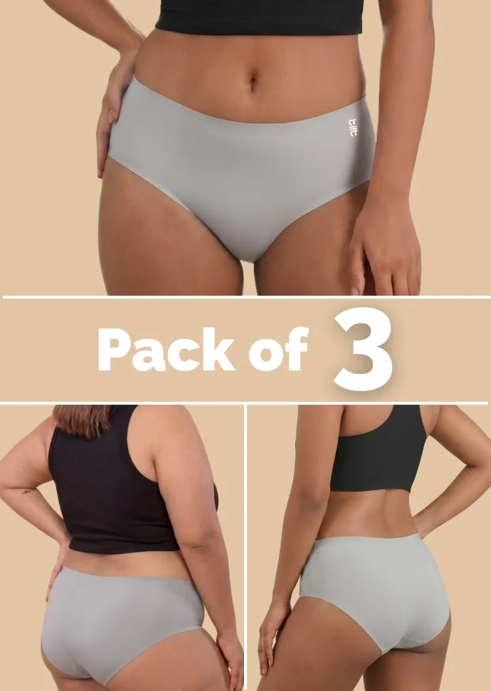 3 Pack - Grey Mid-waist Seamless Underwear