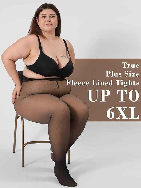 Women's Plus Sizes Fleece High Rise Thermal Bottom for Women Warm Woolen Skinny Thicken Fake Translucent Tights