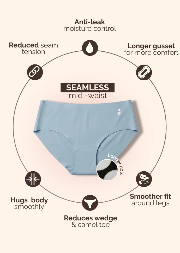 3 Pack - Blue Mid-waist Seamless Underwear