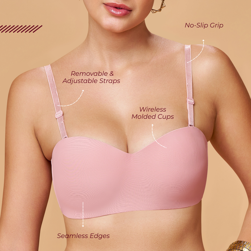 MAROON Mistpink Seamless Padded Non-Wired Multiway Balconette Bra for Women