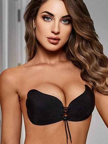 Brachy Black Sticky Adhesive Silicone Invisible Push Up Backless Strapless Bra