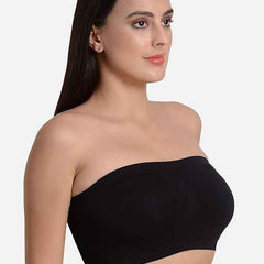 Brachy Women Black Lightly Padded Seamless Rapid Dry Bandeau Tube Bra