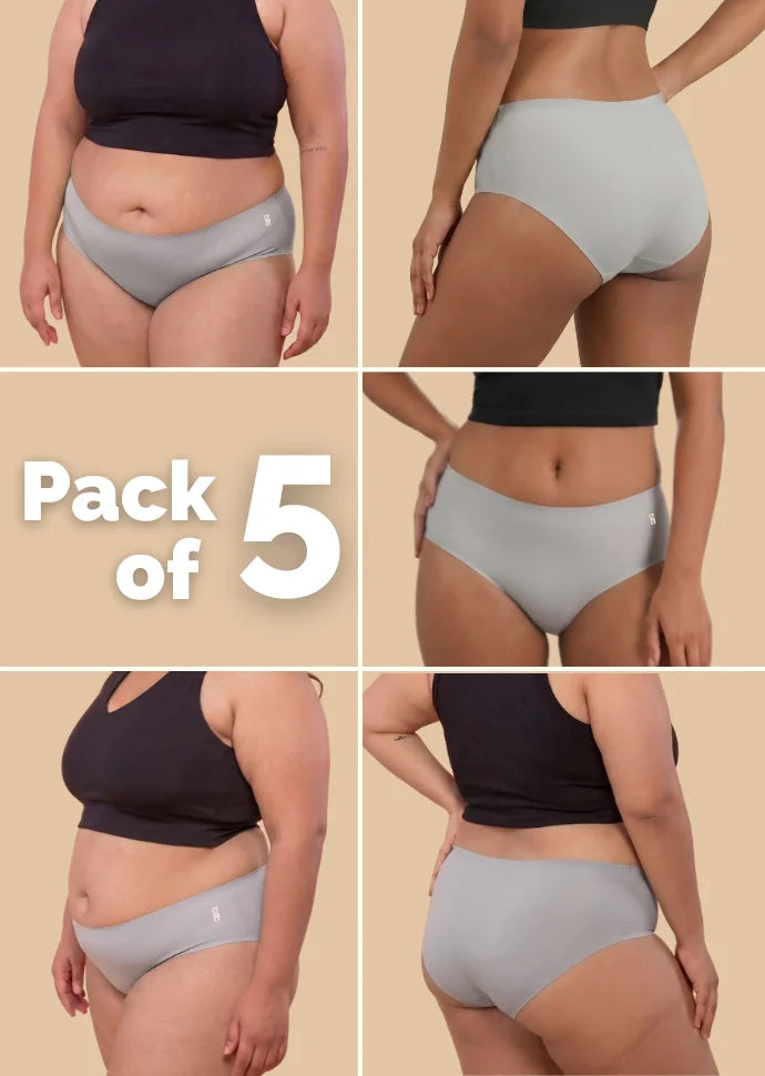 5 Pack - Grey Mid-waist Seamless Underwear