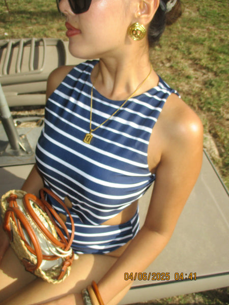 Navy stripe Monokini with twist detail