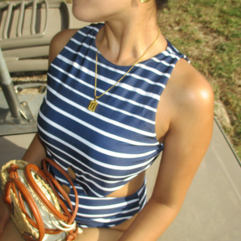Navy stripe Monokini with twist detail