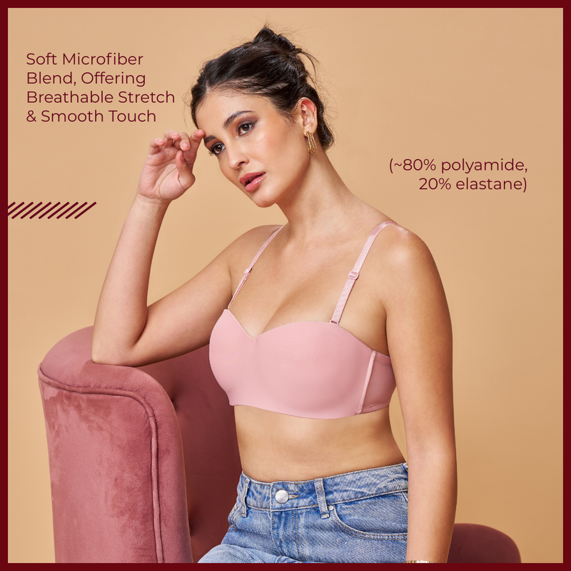 MAROON Mistpink Seamless Padded Non-Wired Multiway Balconette Bra for Women